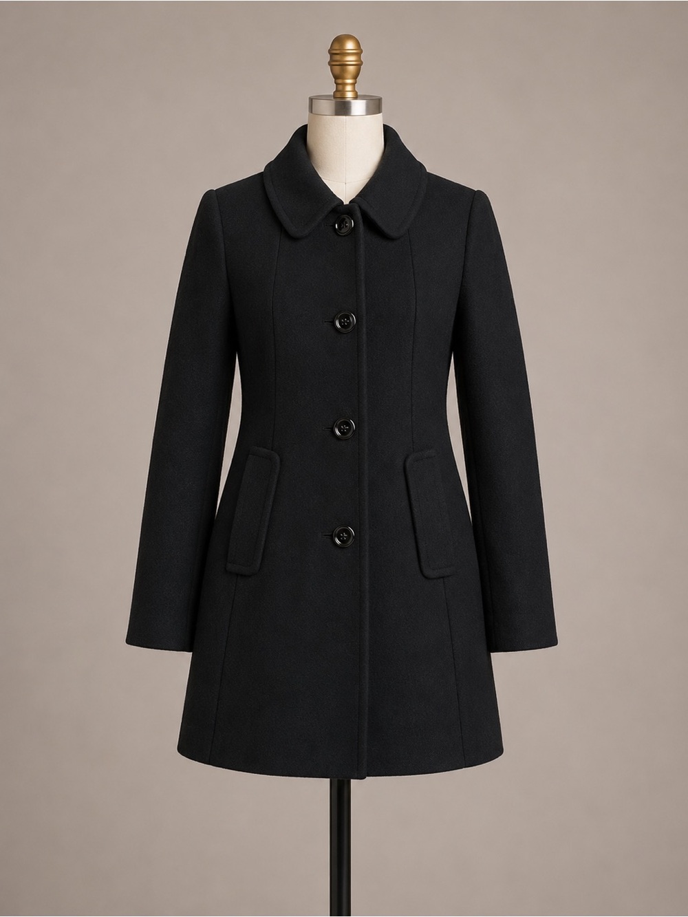 J Crew Women's Black Wool-Blend Button Coat